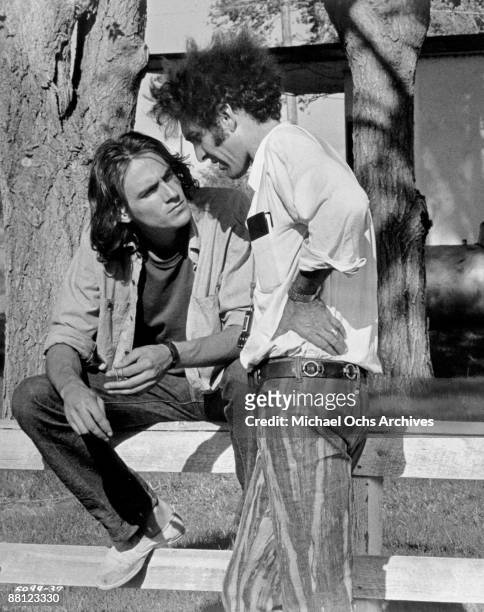 Actor and singer/songwriter James Taylor gets suggestions on playinga straight dramatic scene for the movie "Two-Lane Blacktop" which was released in...