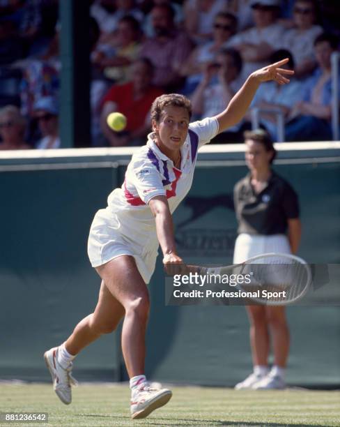 Jo Durie of Great Britain in action during the Pilkington Glass Tennis Championships at Devonshire Park circa June, 1989 in Eastbourne, England.