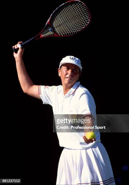 Jo Durie of Great Britain in action during the Wimbledon Lawn Tennis Championships at the All England Lawn Tennis and Croquet Club, circa June, 1995...
