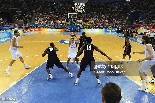 Summer Olympics: Spain Ricky Rubio in action vs USA during Men's Final at Olympic Basketball Gymnasium in Wukesong Culture and Sports Center....