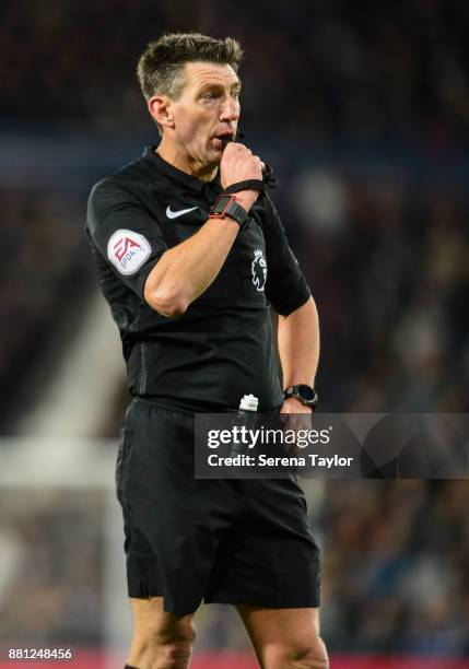 Referee Lee Probert blows his whistle during the Premier League match between West Bromwich Albion and Newcastle United at The Hawthorns on November...