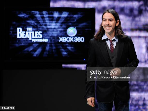 Dhani Harrison, son of Musician George Harrison, introduces the new video game "The Beatles: Rock Band" at the Microsoft XBox 360 E3 2009 gaming expo...