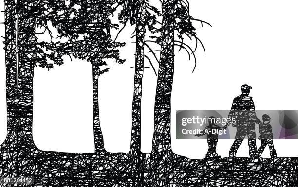 dad and sons forest adventure - uncle stock illustrations