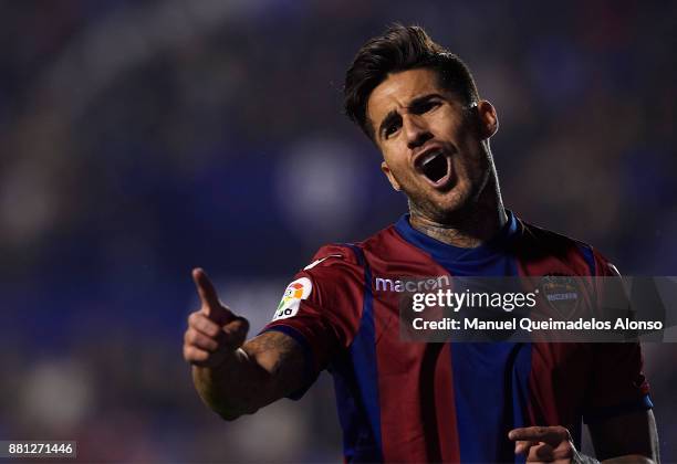 Samu of Levante reacts during the Copa del Rey, Round of 32, Second Leg match between Levante and Girona at Ciudad de Valencia Stadium on November...