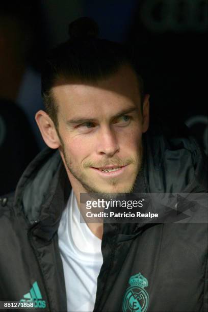 Gareth Bale of Real Madrid looks on before the match between Real Madrid and Feunlabrada as part of Copa del Rey at Santiago Bernabeu Stadium on...