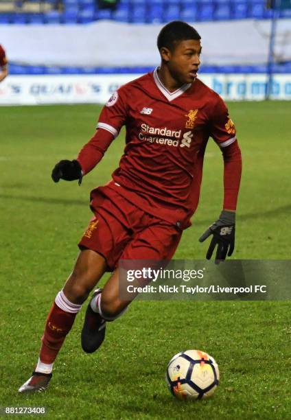 Rhian Brewster of Liverpool during the Liverpool v Sparta Prague U23 Premier League International Cup game at Prenton Park on November 28, 2017 in...