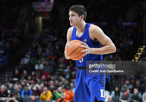 Duke guard Grayson Allen prepares to pass the ball in the championship game of the Motion Bracket at the PK80-Phil Knight Invitational between the...