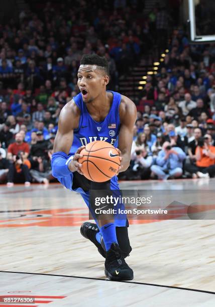 Duke forward Gavin DeLaurier looks to pass in the championship game of the Motion Bracket at the PK80-Phil Knight Invitational between the Duke Blue...