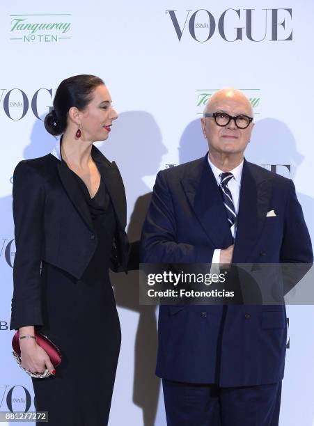 Kristina Blahnik and Manolo Blahnik attend the 'Manolo Blahnik : El Arte Del Zapato' exhibition at the Ritz Hotel on November 28, 2017 in Madrid,...