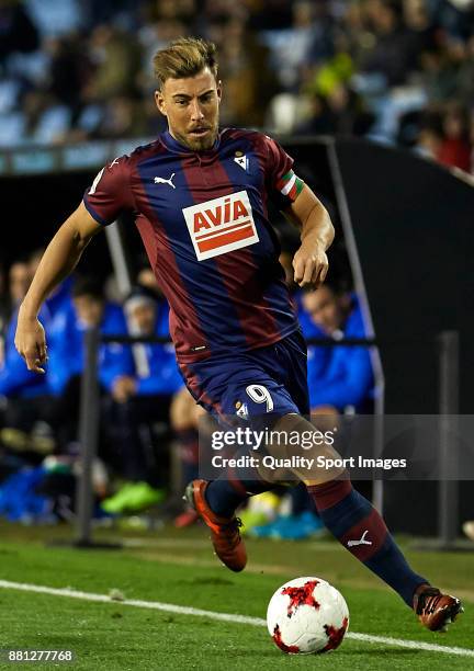 Sergi Enrich of SD Eibar in action during the Copa del Rey second leg match between Celta de Vigo and SD Eibar at Estadio Balaidos on November 28,...