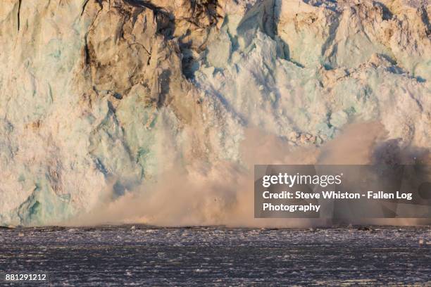 glacier calving - greenland adventure tour - glacier calving stock pictures, royalty-free photos & images