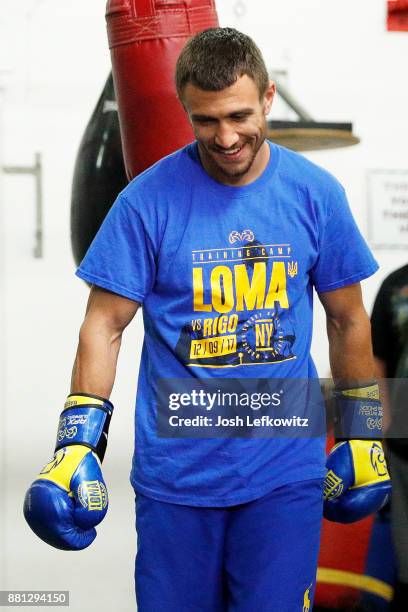 Vasyl Lomachenko works out during a media workout at the Boxing Laboratory on November 28, 2017 in Oxnard, California.