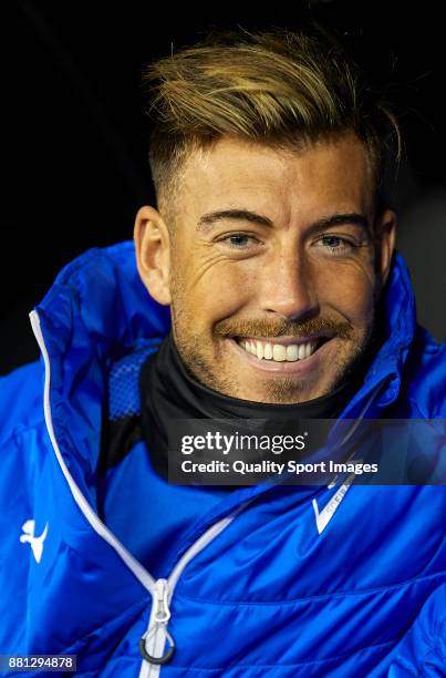 Sergi Enrich of SD Eibar looks on prior to the Copa del Rey second leg match between Celta de Vigo and SD Eibar at Estadio Balaidos on November 28,...