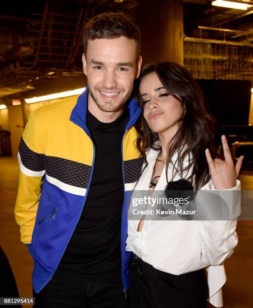 Liam Payne and Camila Cabello are seen backstage at 106.1 KISS FM's Jingle Ball 2017 Presented by Capital One at American Airlines Center on November...