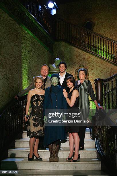 Cast members Bert Newton, Rob Mills, Maggie Kirkpatrick Lucy Durack, Amanda Harrison and Penny McNamee pose during a media call for 'Wicked' the...