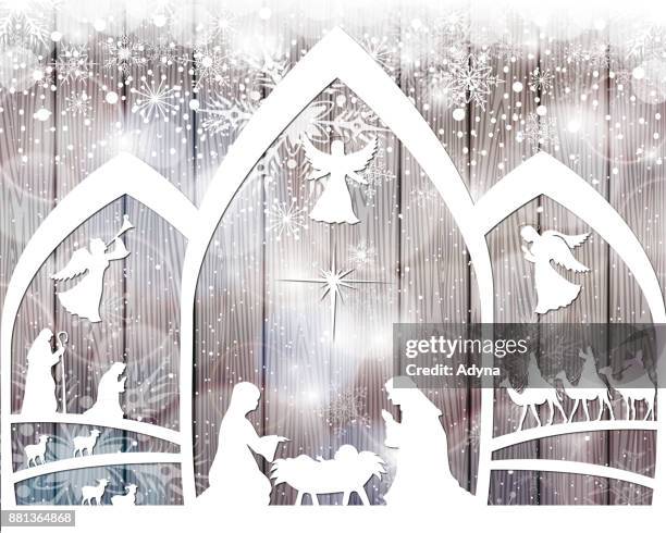 weihnachtskrippe  - annunciation stock-grafiken, -clipart, -cartoons und -symbole