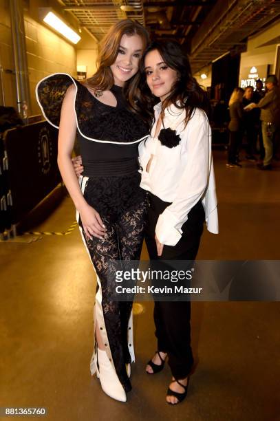 Hailee Steinfeld and Camila Cabello are seen backstage at 106.1 KISS FM's Jingle Ball 2017 Presented by Capital One at American Airlines Center on...