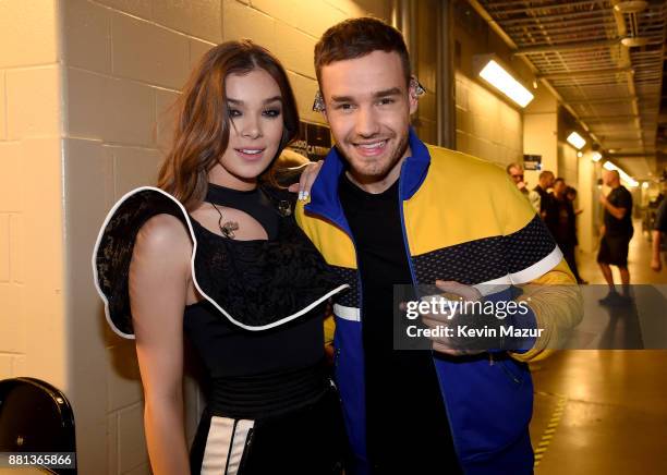 Hailee Steinfeld and Liam Payne are seen backstage at 106.1 KISS FM's Jingle Ball 2017 Presented by Capital One at American Airlines Center on...
