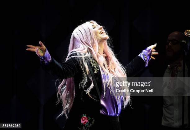 Kesha performs onstage at 106.1 KISS FM's Jingle Ball 2017 Presented by Capital One at American Airlines Center on November 28, 2017 in Dallas, Texas.