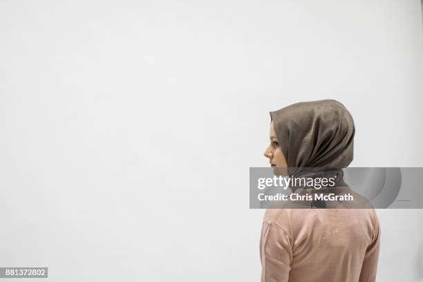 Model poses during a photo session for online modest clothing brand Modanisa on November 28, 2017 in Istanbul, Turkey. Modest fashion and Halal...