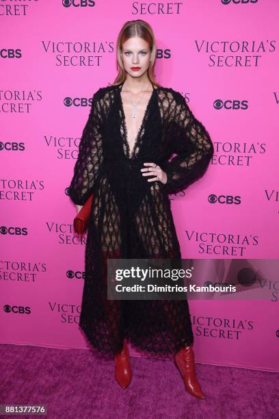 Model Nadine Leopold attends as Victoria's Secret Angels gather for an intimate viewing party of the 2017 Victoria's Secret Fashion Show at Spring...