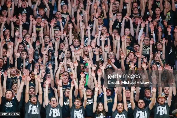 The Purdue Boilermakers student section is seen during the game against the Louisville Cardinals at Mackey Arena on November 28, 2017 in West...