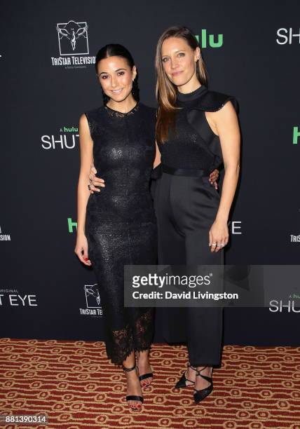 Actresses Emmanuelle Chriqui and KaDee Strickland attend the premiere of Hulu's "Shut Eye" season 2 at The Magic Castle on November 28, 2017 in Los...