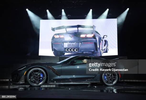 Chevrolet unveils it's new 2019 ZR1 Corvette Coupe during the auto trade show AutoMobility LA at Zynderia Studio November 28 in Los Angeles,...