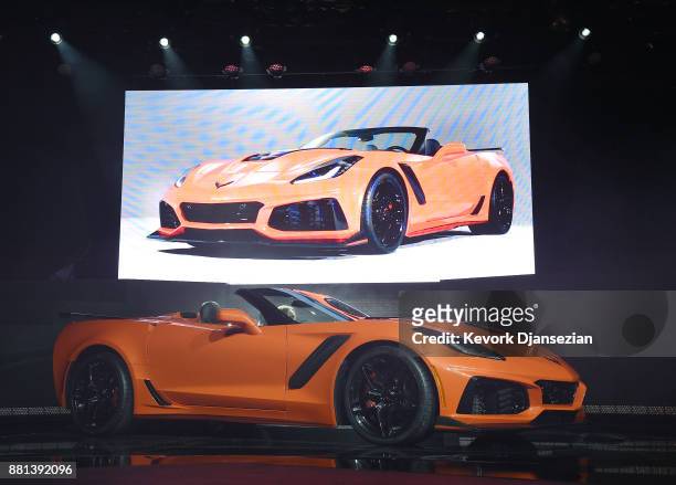 Chevrolet unveils it's new 2019 ZR1 Corvette Convertible during the auto trade show AutoMobility LA at Zynderia Studio November 28 in Los Angeles,...