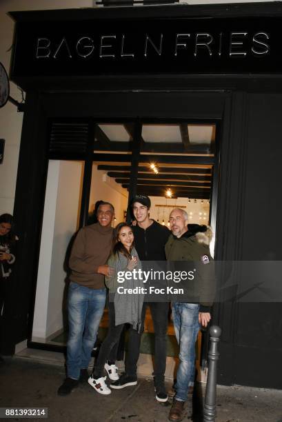Actor Samy Naceri, Ines, Julian Naceri and Bibi Naceri attend 'Bagel N Fries' Restaurant Opening Party on November 28, 2017 in Paris, France.