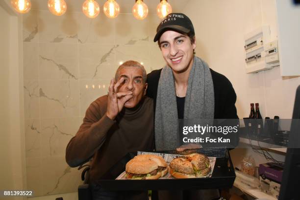 Actor Samy Naceri and his son Julian Naceri attend 'Bagel N Fries' Restaurant Opening Party on November 28, 2017 in Paris, France.