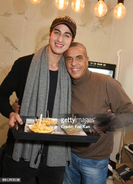 Actor Samy Naceri and his son Julian Naceri attend 'Bagel N Fries' Restaurant Opening Party on November 28, 2017 in Paris, France.