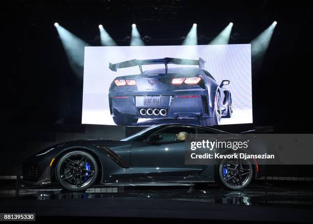 Chevrolet unveils it's new 2019 ZR1 Corvette Coupe during the auto trade show AutoMobility LA at Zynderia Studio November 28 in Los Angeles,...