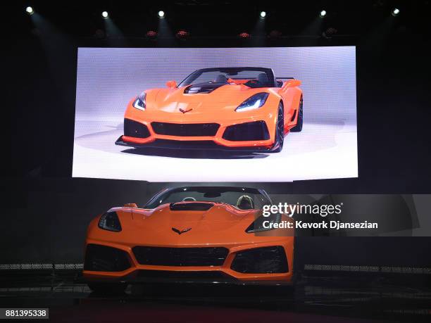 Chevrolet unveils it's new 2019 ZR1 Corvette Convertible during the auto trade show AutoMobility LA at Zynderia Studio November 28 in Los Angeles,...