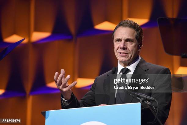State Governor Andrew Cuomo speaks onstage during the 13th Annual UNICEF Snowflake Ball 2017 at Cipriani Wall Street on November 28, 2017 in New York...