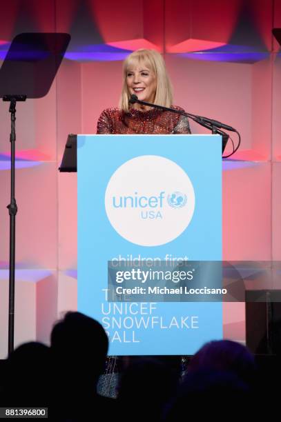 Oreal Luxe USA and Spirit of Compassion Award Honoree Carol J. Hamilton speaks onstage during the 13th Annual UNICEF Snowflake Ball 2017 at Cipriani...
