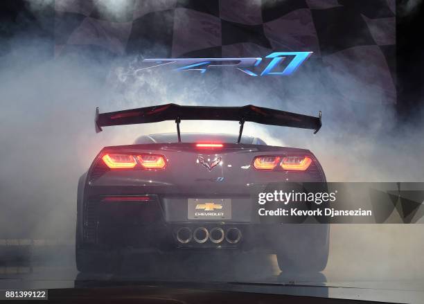 Chevrolet unveils it's new 2019 ZR1 Corvette Coupe during the auto trade show AutoMobility LA at Zynderia Studio November 28 in Los Angeles,...