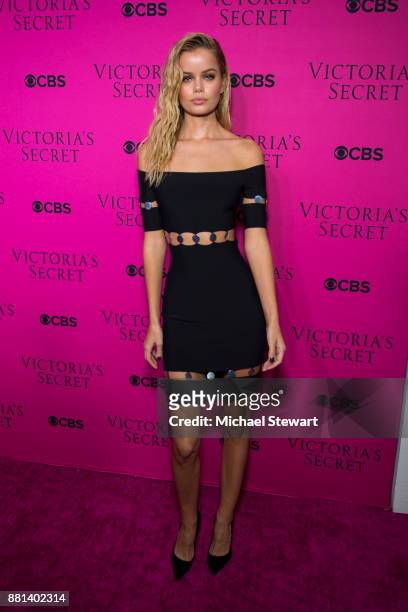 Frida Aasen attends the 2017 Victoria's Secret Fashion Show viewing party pink carpet at Spring Studios on November 28, 2017 in New York City.