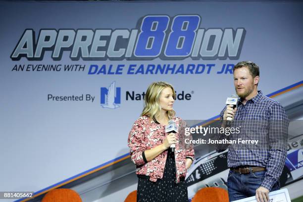 Dale Earnhardt Jr.and his wife Amy talk on stage during Appreci88ion, An Evening With Dale Earnhardt Jr. Presented By Nationwide at The Cosmopolitan...