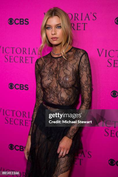 Stella Maxwell attends the 2017 Victoria's Secret Fashion Show viewing party pink carpet at Spring Studios on November 28, 2017 in New York City.