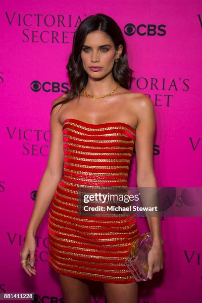 Sara Sampaio attends the 2017 Victoria's Secret Fashion Show viewing party pink carpet at Spring Studios on November 28, 2017 in New York City.