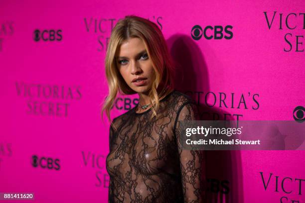 Stella Maxwell attends the 2017 Victoria's Secret Fashion Show viewing party pink carpet at Spring Studios on November 28, 2017 in New York City.