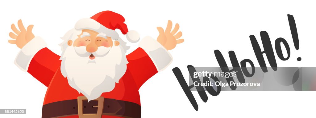 Christmas Banner With Funny Cartoon Santa Claus Hohoho Hand Drawn Text Red  Santa Hat And Beard High-Res Vector Graphic - Getty Images