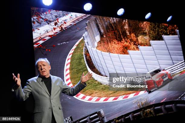 Ian Callum, director of design for Jaguar at Jaguar Land Rover Automotive Plc, speaks during a reveal event in Los Angeles, California, U.S., on...