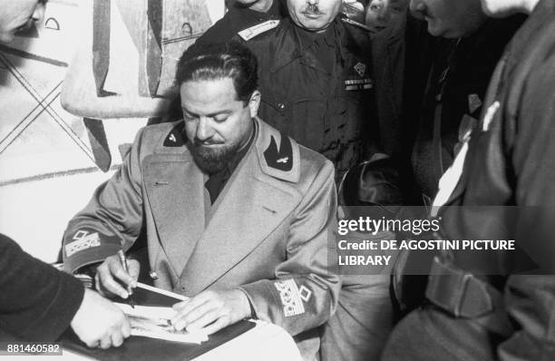 Italo Balbo on board a ship carrying Italian settlers to Libya, October 28 Genoa, Italy, 20th century.