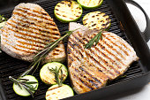 Grilled swordfish with rosemary and courgettes