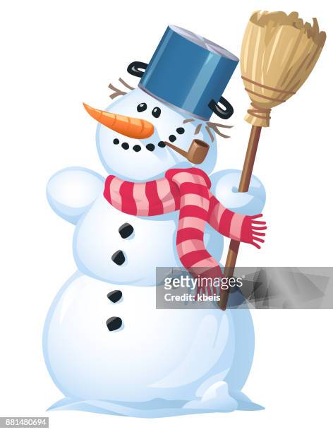 niedlichen schneemann mit besen - snowman stock-grafiken, -clipart, -cartoons und -symbole