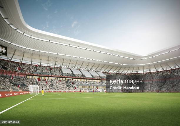 In this undated computer-generated artists impression provided by 2022 Supreme Committee for Delivery and Legacy, the Ras Abu Aboud stadium, a Qatar...