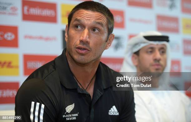 Allan Bunting, New Zealand Women's Coachspeaks to the media during the Emirates Dubai Rugby Sevens: HSBC Sevens World Series Press Conference on...