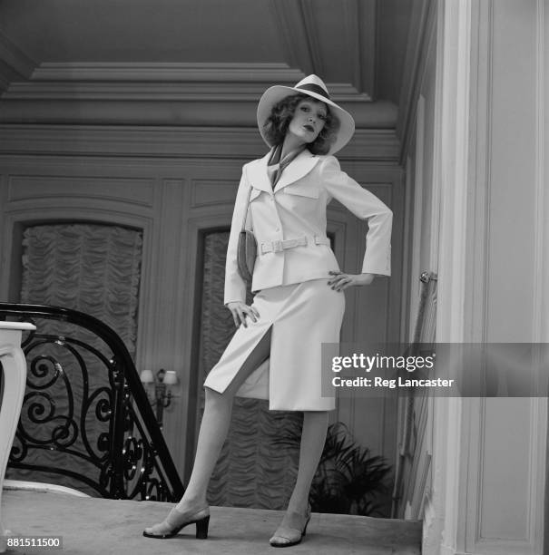 German actress and singer Malene Dietrich wearing French fashion brand Dior, UK, 29th January 1971.